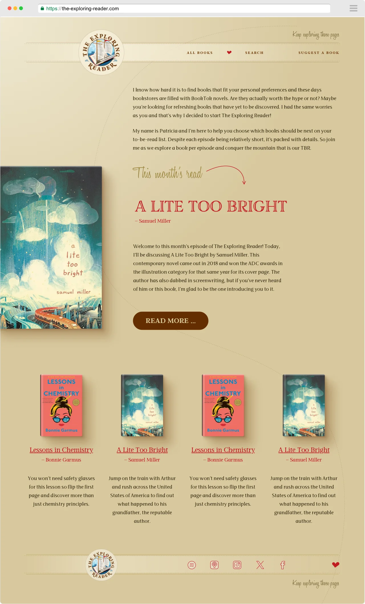 Homepage of 'The Exploring Reader' website